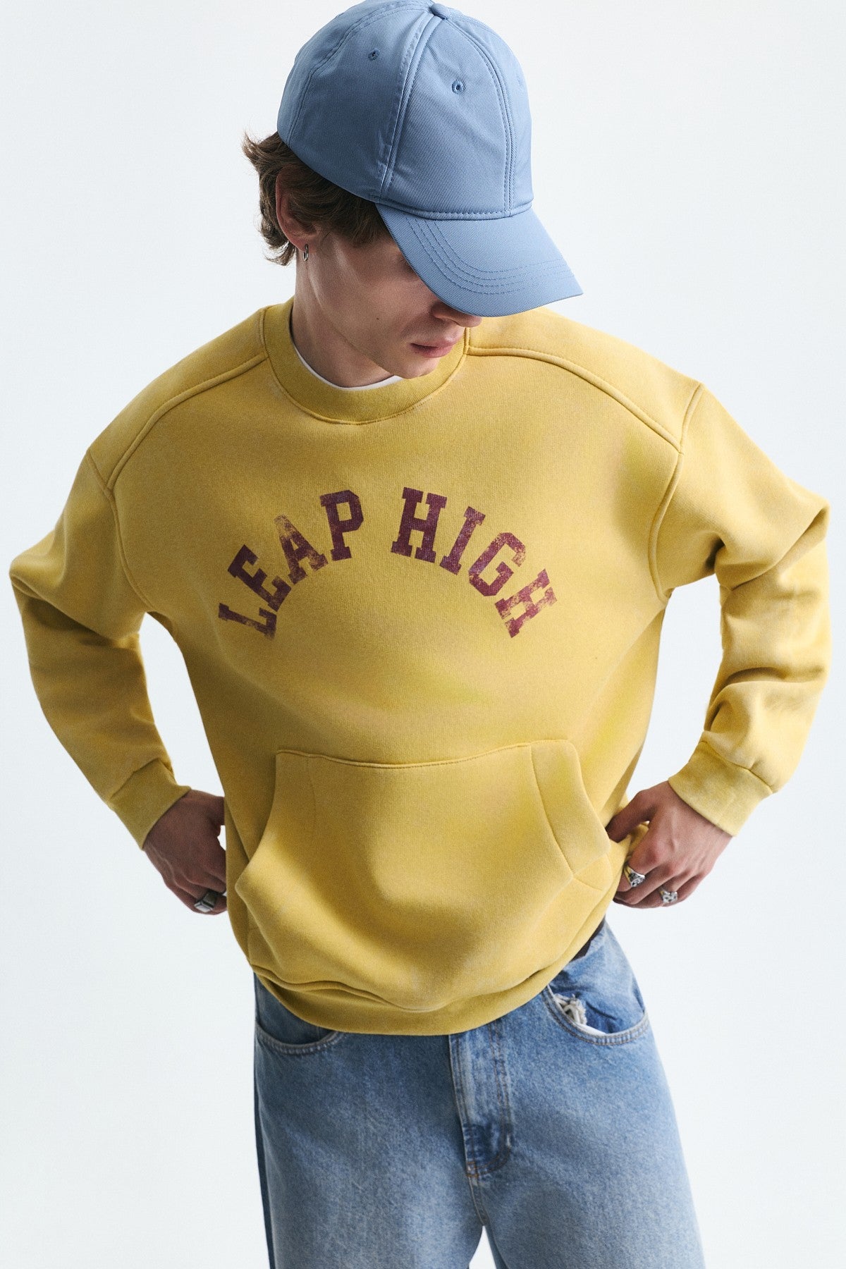 Yıkamalı Yazılı Oversize Sweatshirt