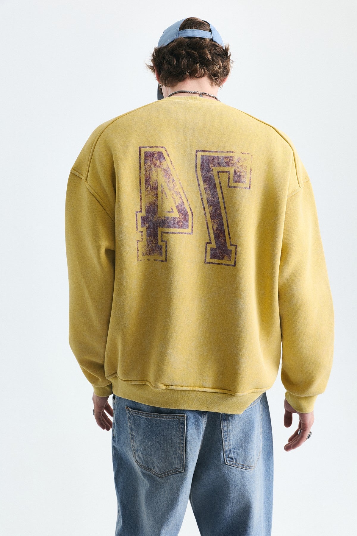 Yıkamalı Yazılı Oversize Sweatshirt