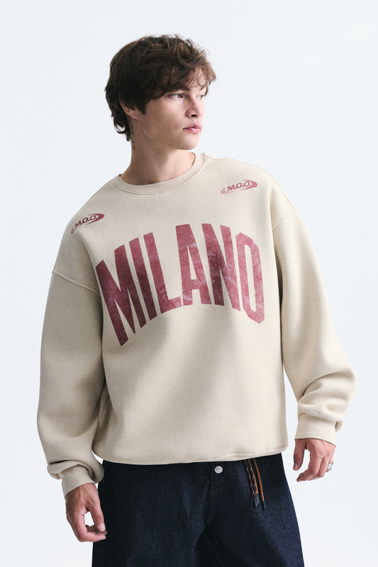 Milano Baskılı Oversize Sweatshirt