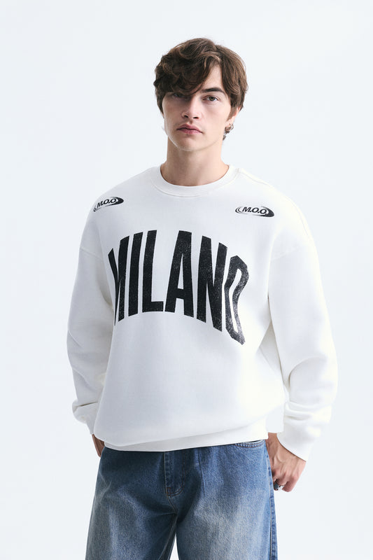 Milano Baskılı Oversize Sweatshirt