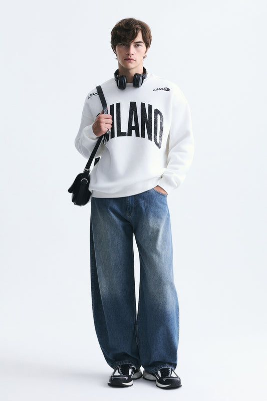 Milano Baskılı Oversize Sweatshirt