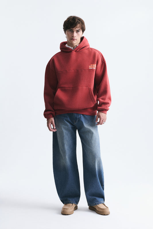 Oversize Yıkamalı Kapüşonlu Sweatshirt