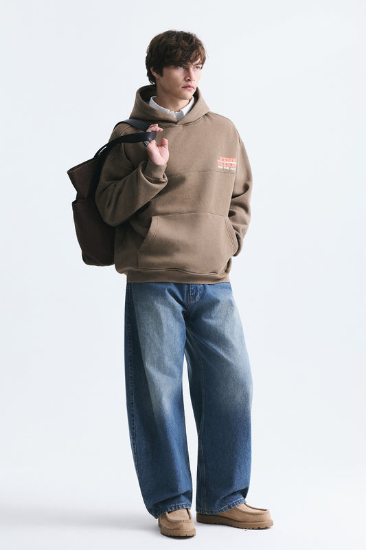 Oversize Yıkamalı Kapüşonlu Sweatshirt