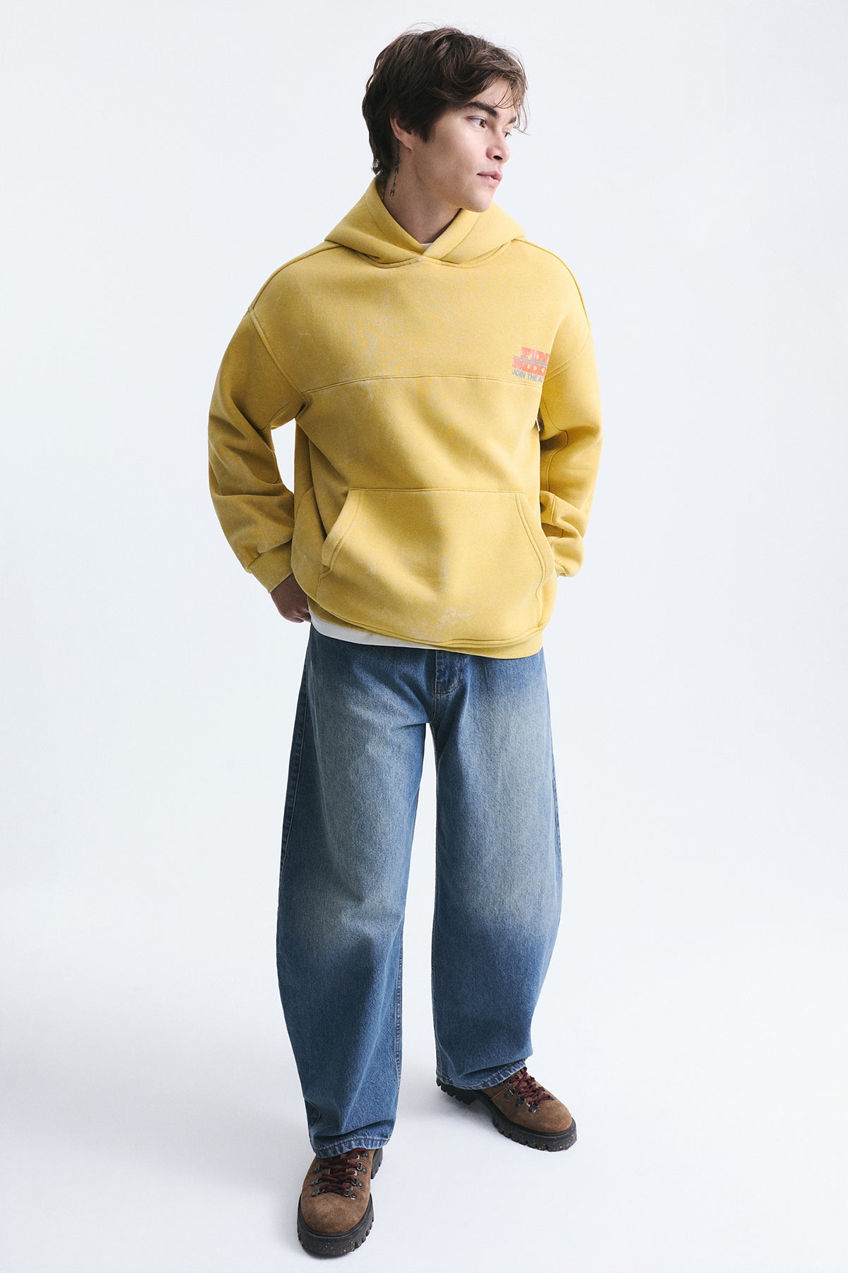 Oversize Yıkamalı Kapüşonlu Sweatshirt
