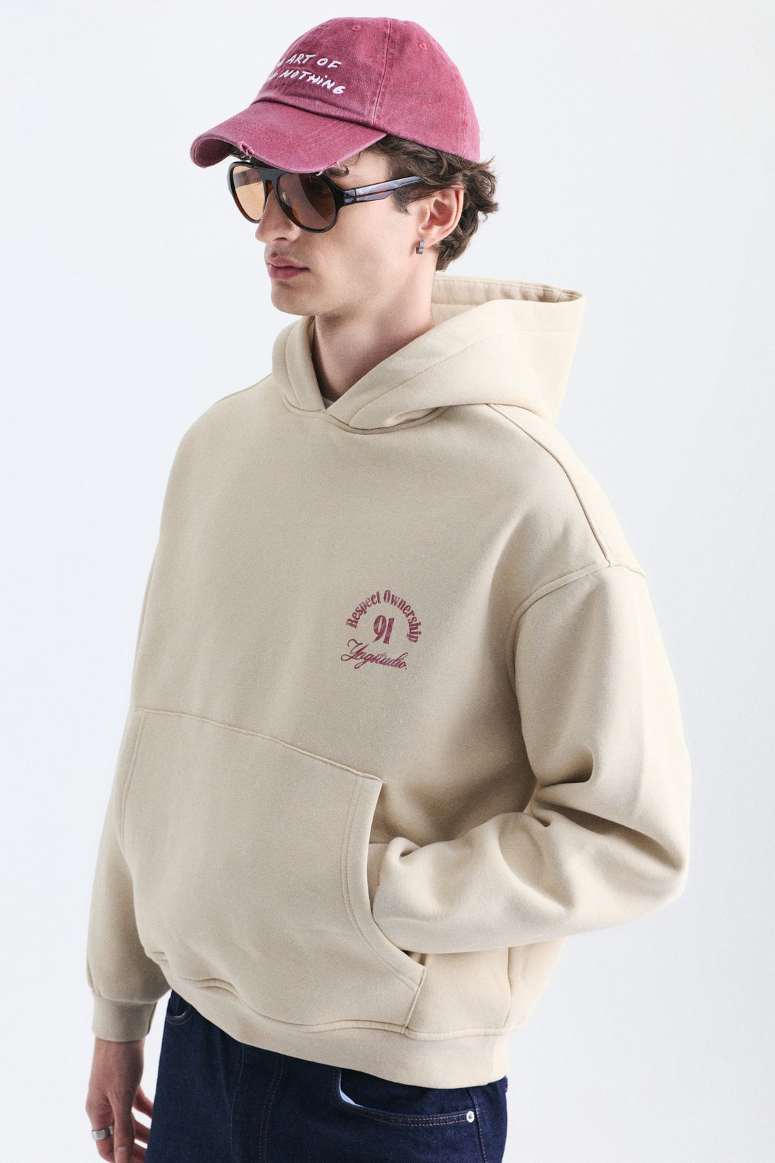 Boxy Fit Yazılı Kapüşonlu Sweatshirt