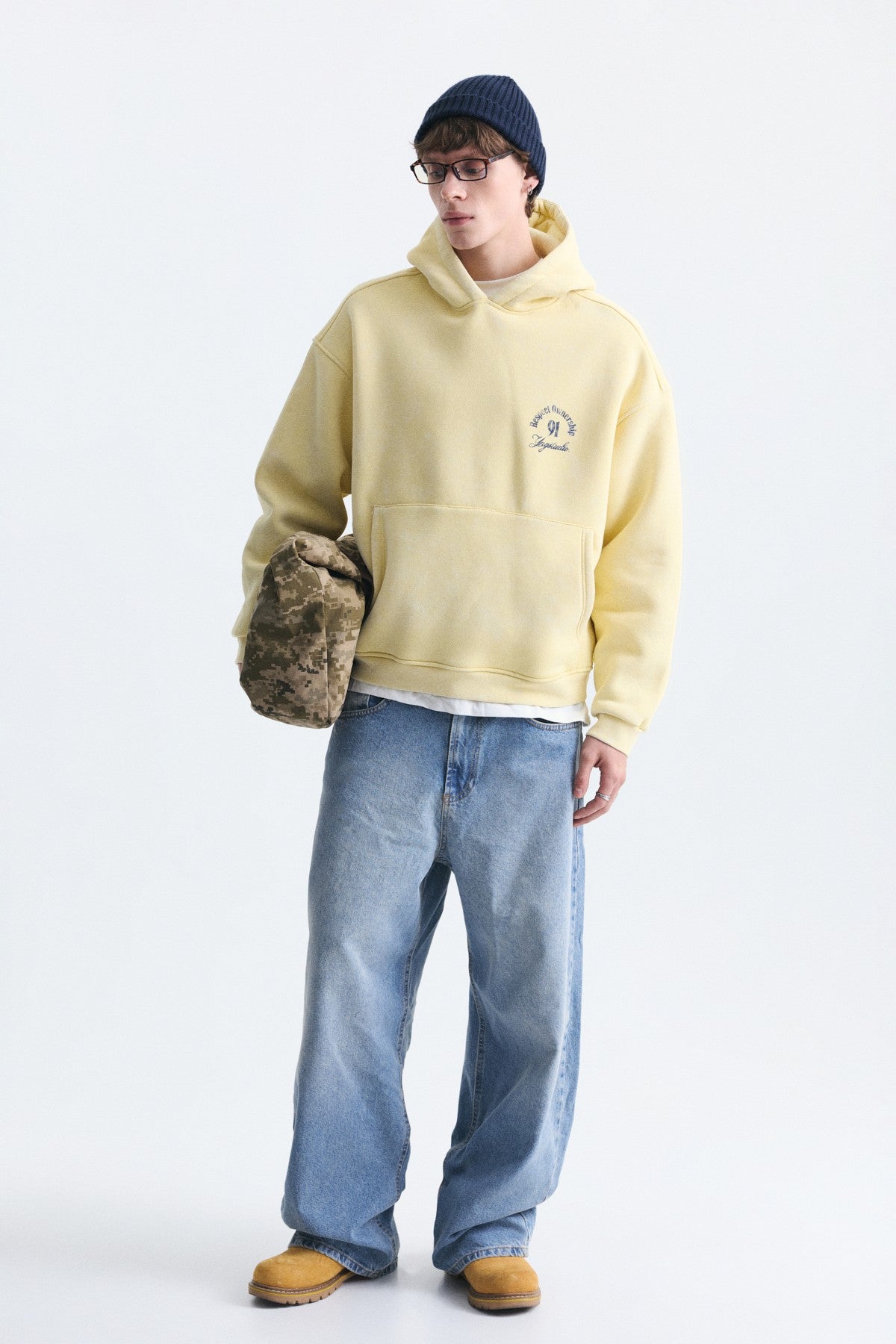 Boxy Fit Yazılı Kapüşonlu Sweatshirt