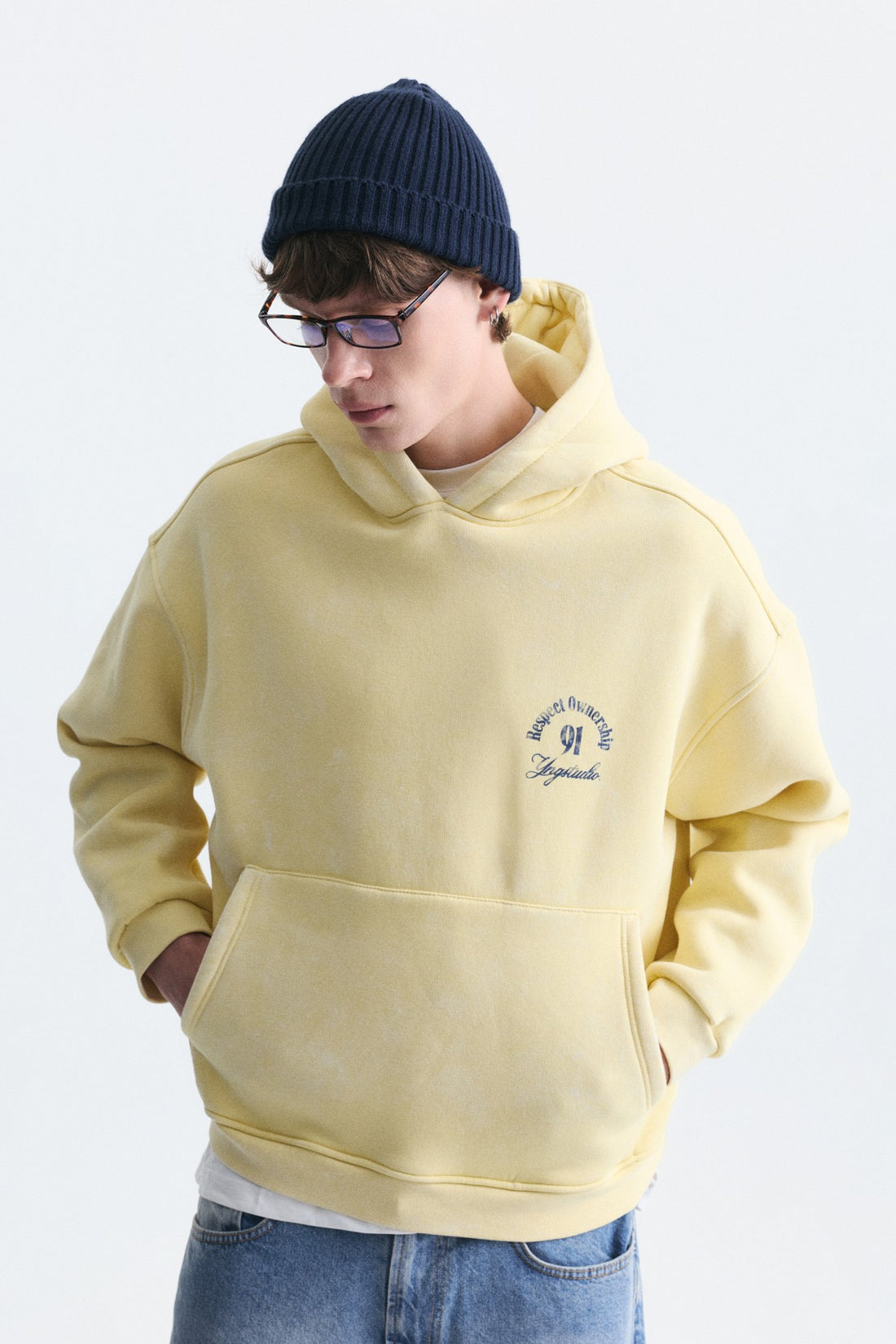 Boxy Fit Yazılı Kapüşonlu Sweatshirt