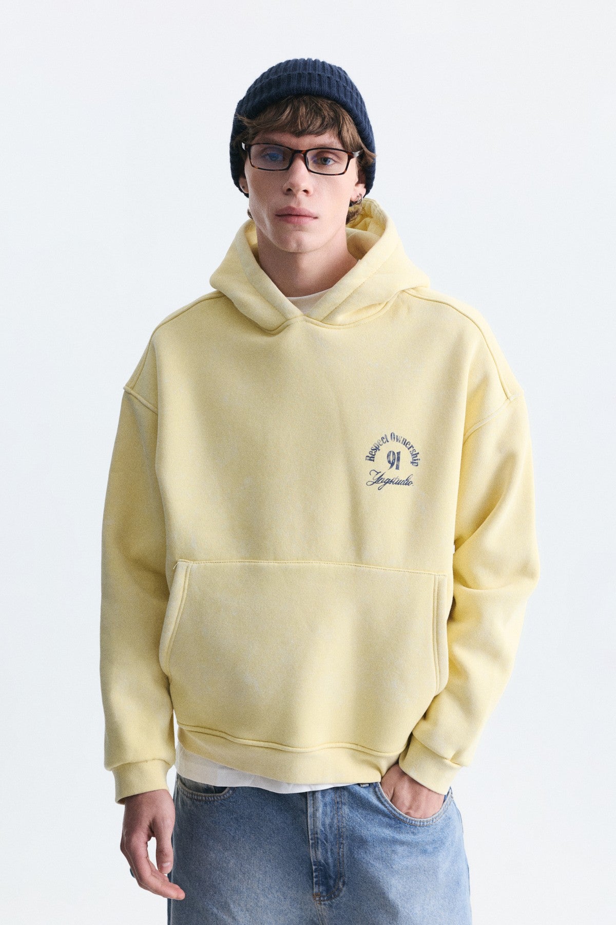 Boxy Fit Yazılı Kapüşonlu Sweatshirt