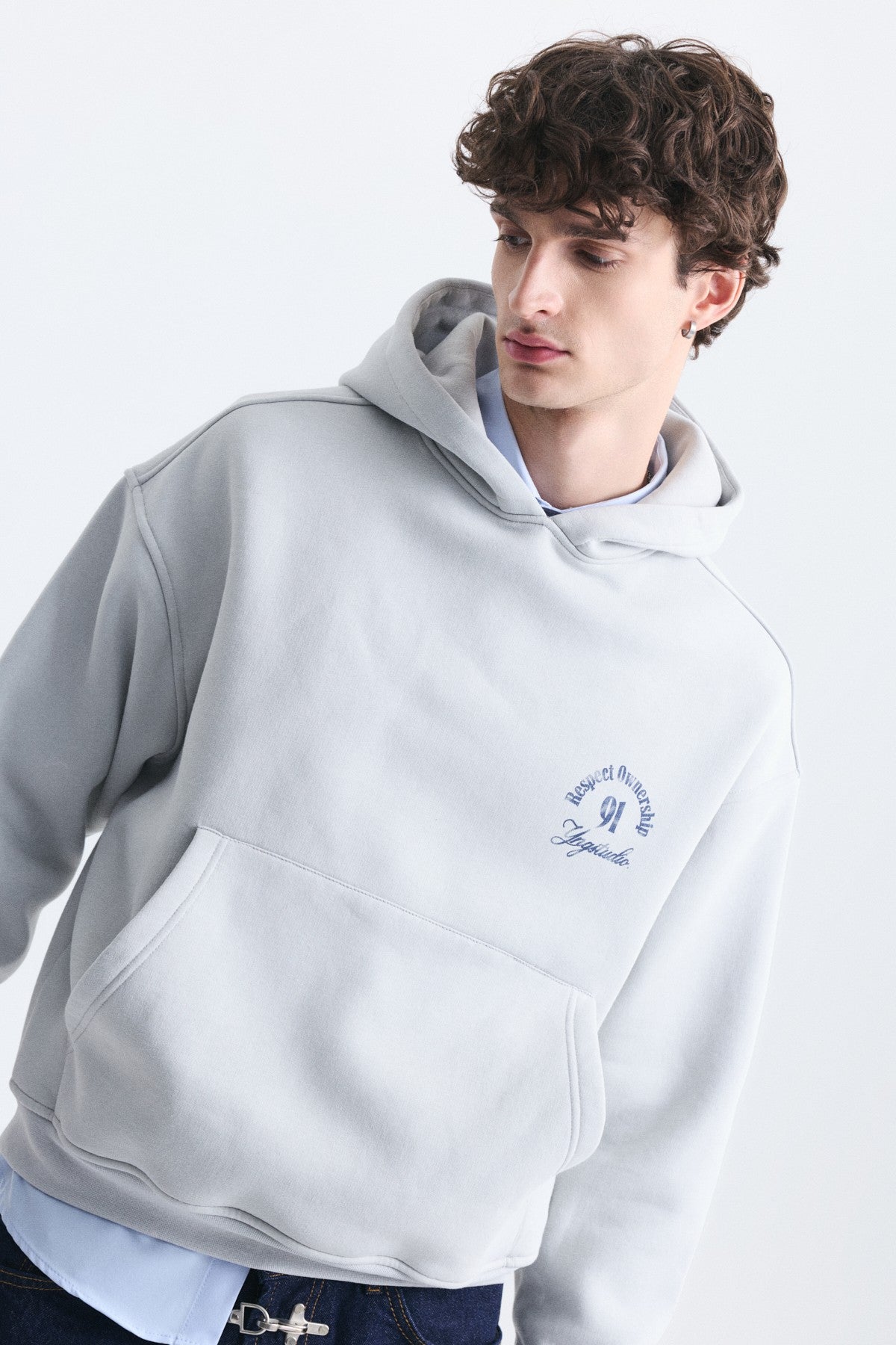 Boxy Fit Yazılı Kapüşonlu Sweatshirt