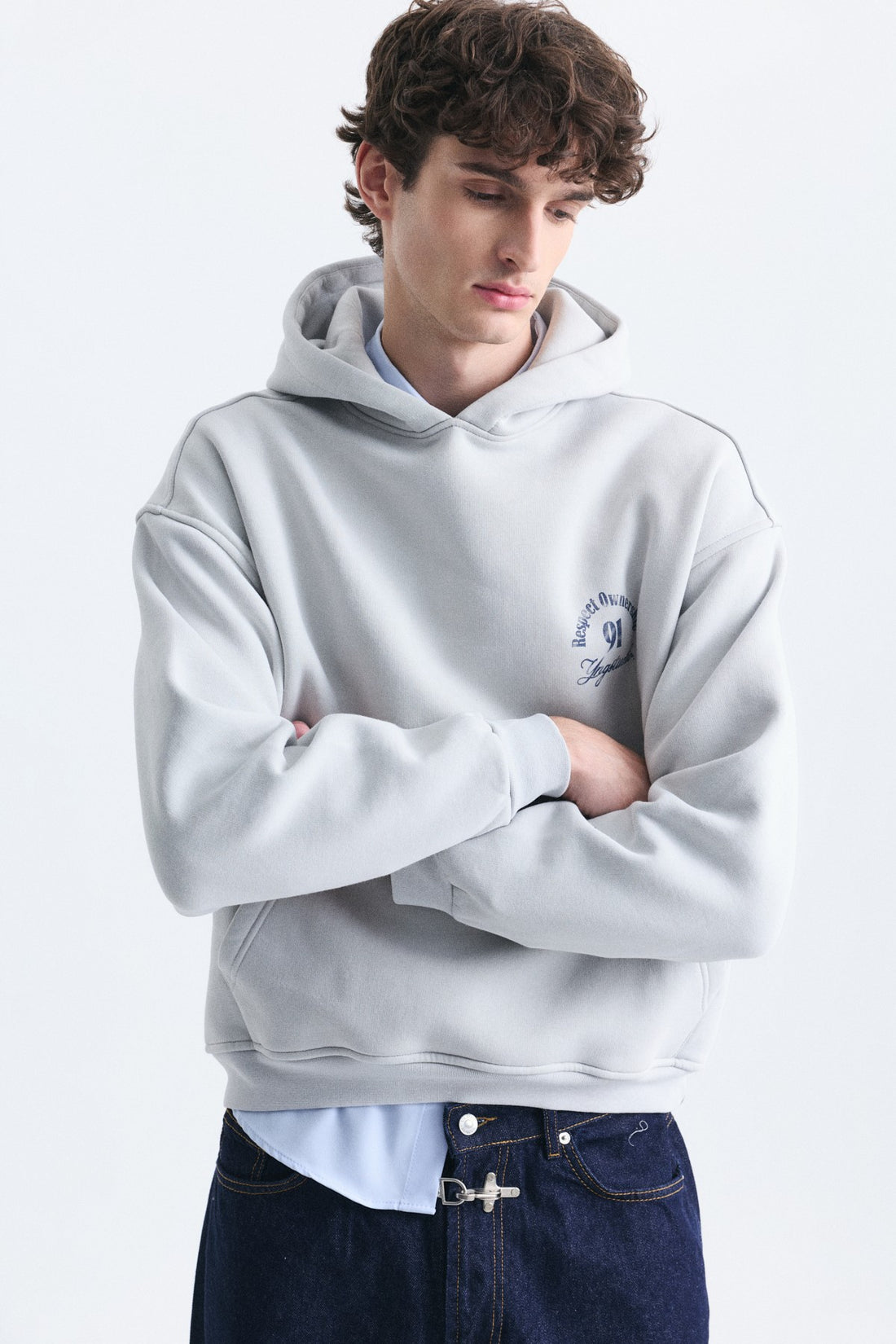 Boxy Fit Yazılı Kapüşonlu Sweatshirt