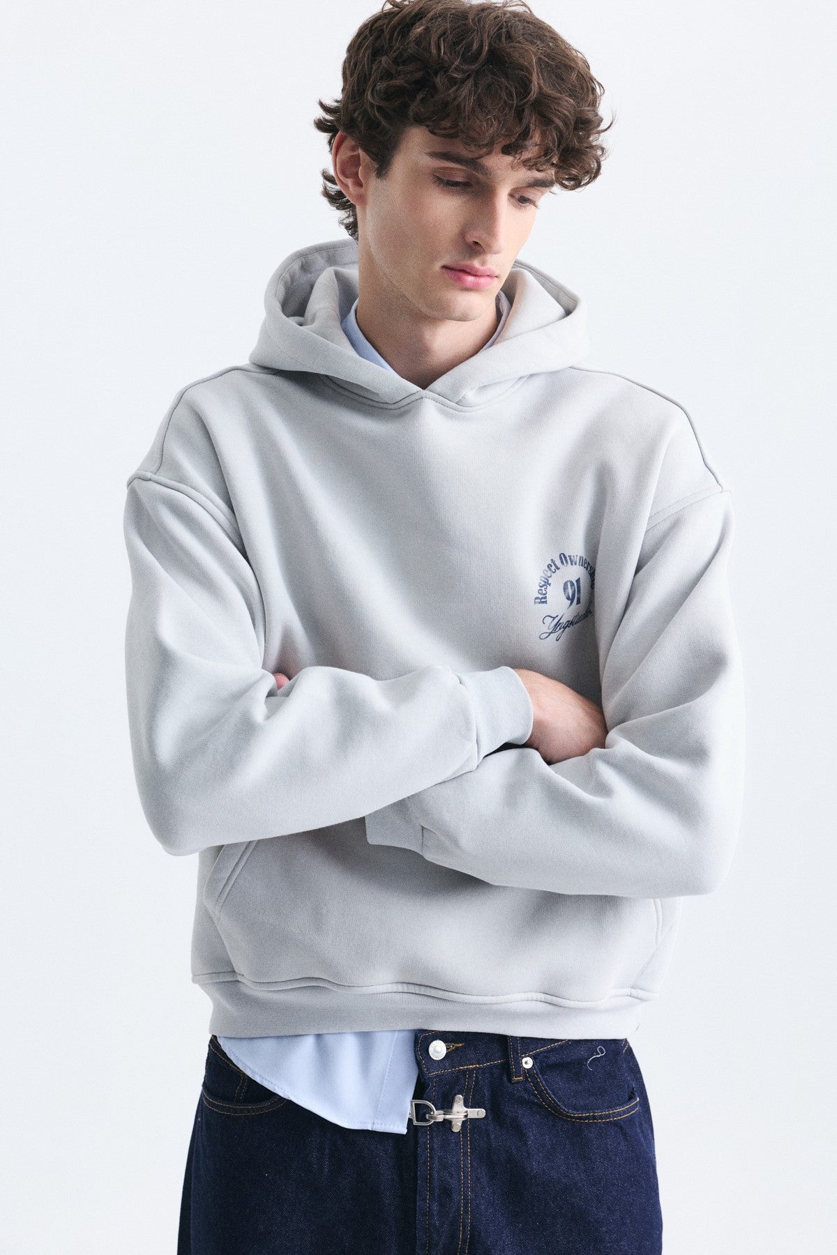 Boxy Fit Yazılı Kapüşonlu Sweatshirt
