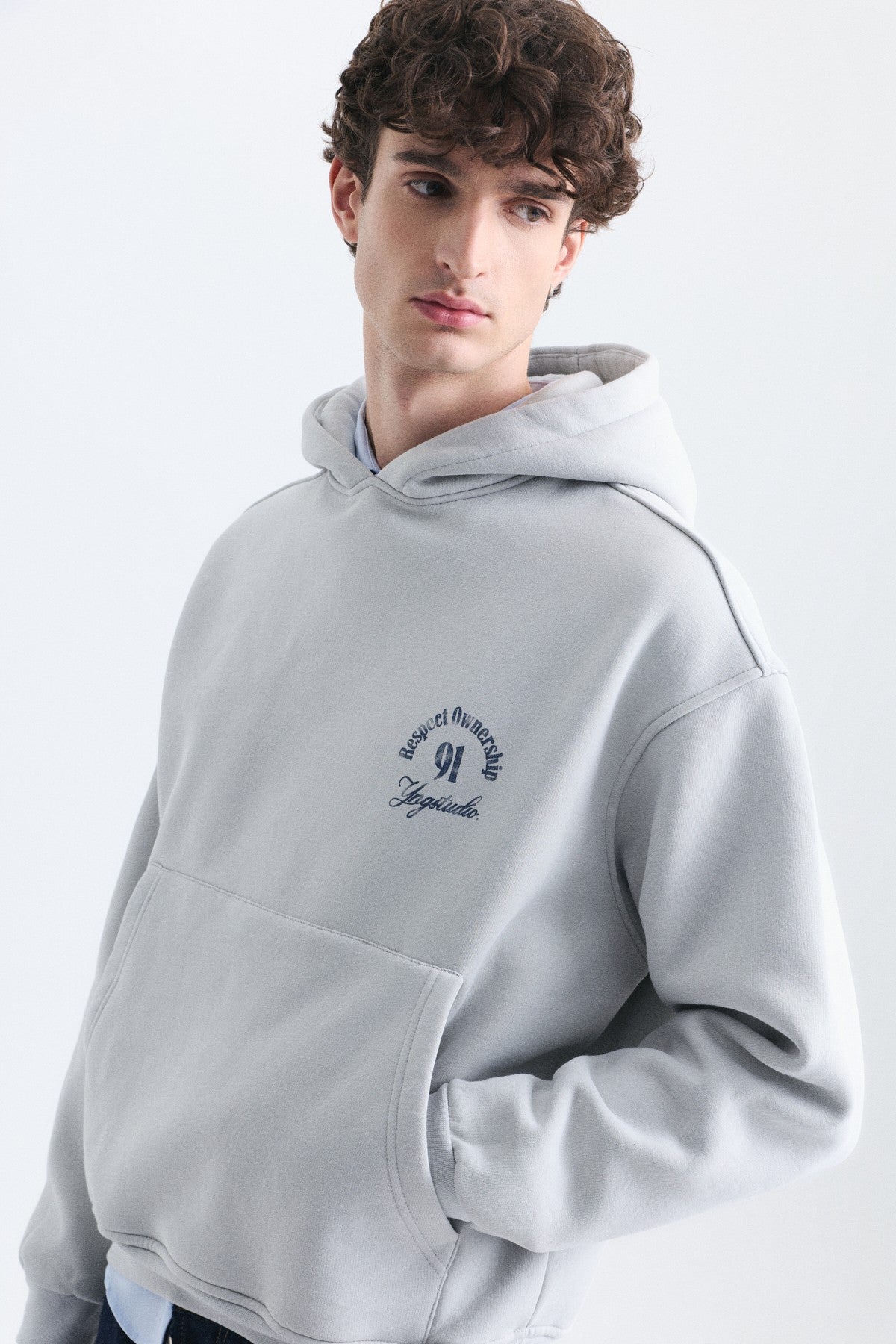 Boxy Fit Yazılı Kapüşonlu Sweatshirt