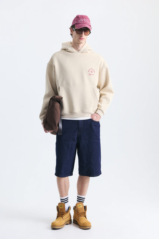 Boxy Fit Yazılı Kapüşonlu Sweatshirt