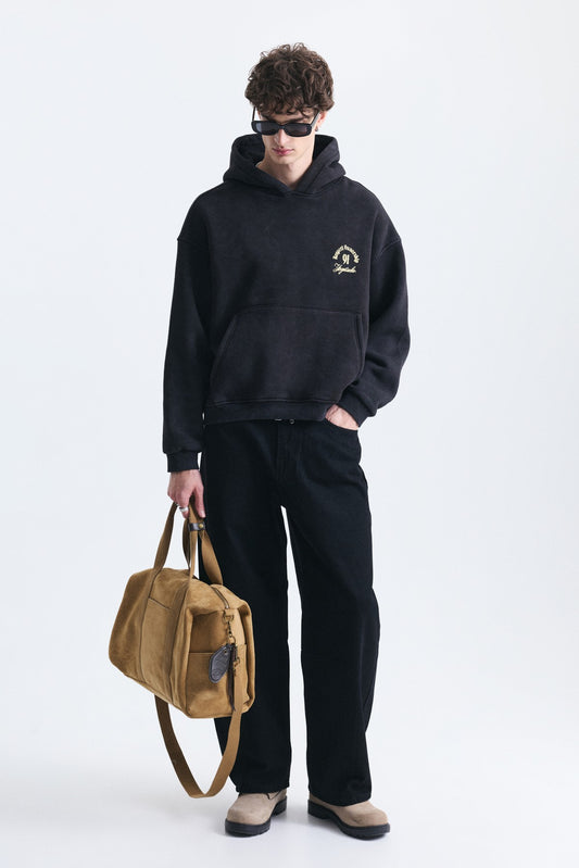 Boxy Fit Yazılı Kapüşonlu Sweatshirt