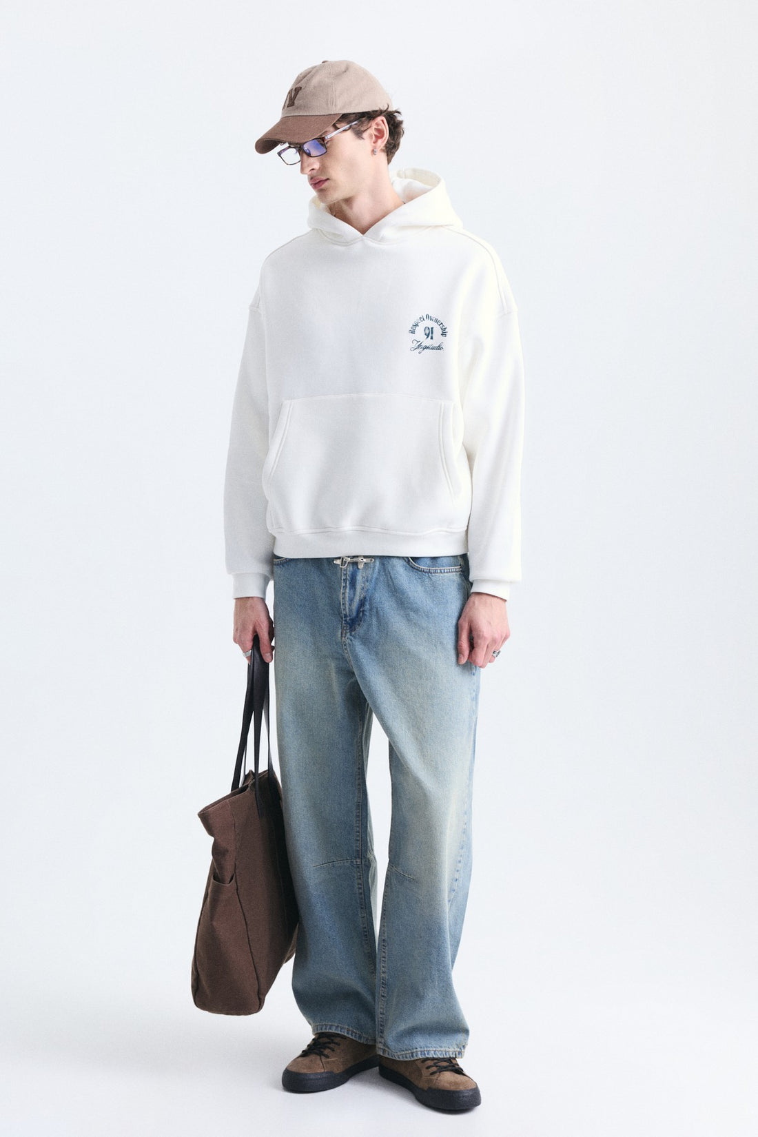 Boxy Fit Yazılı Kapüşonlu Sweatshirt