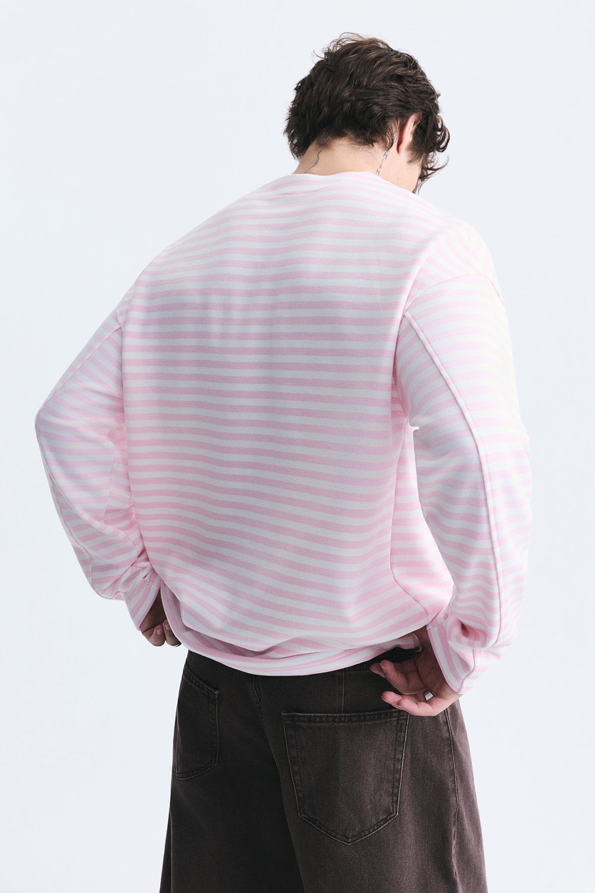 Oversize Çizgili Sweatshirt