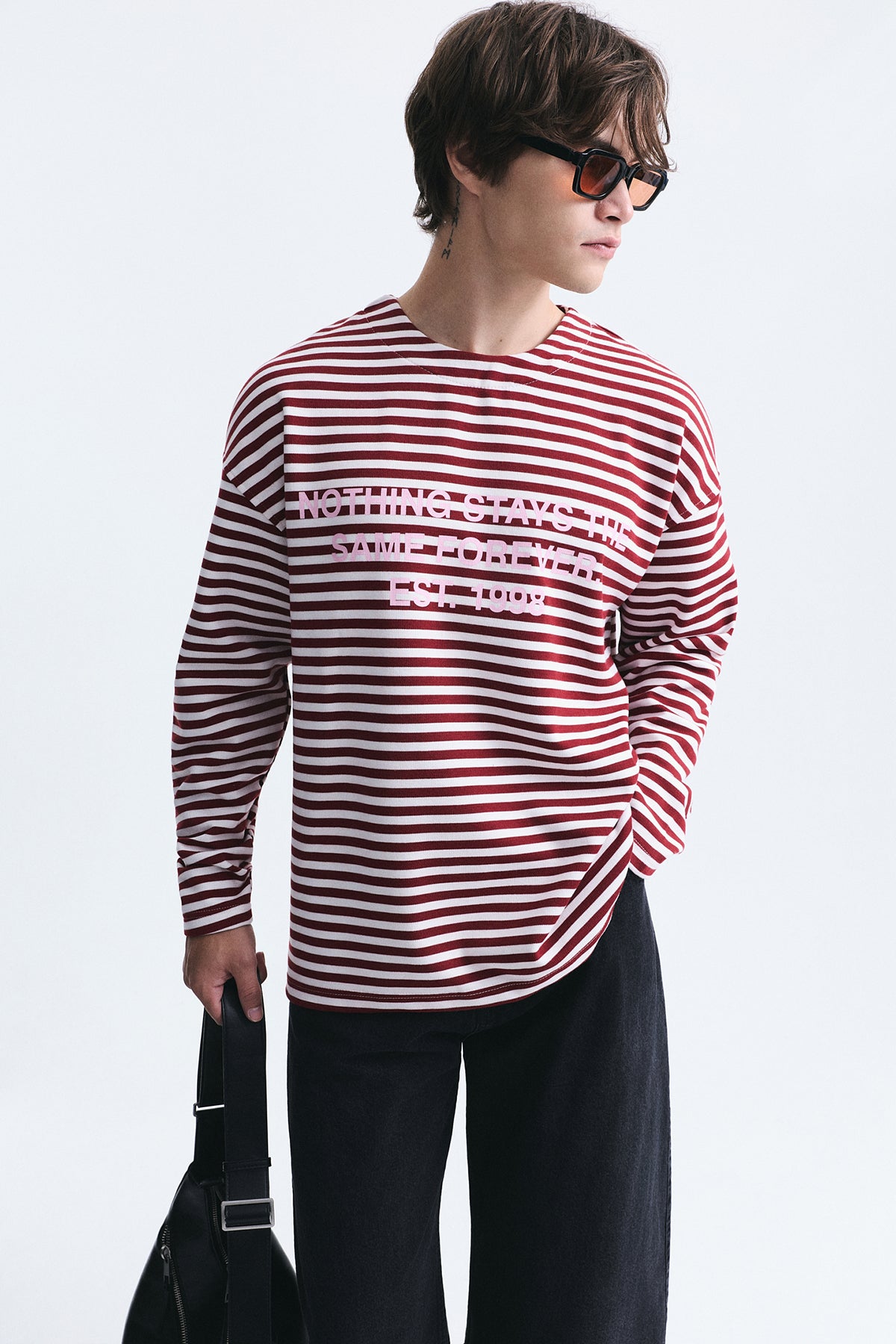 Oversize Çizgili Sweatshirt