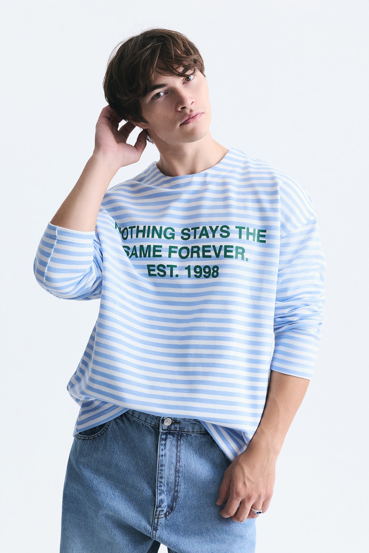 Oversize Çizgili Sweatshirt