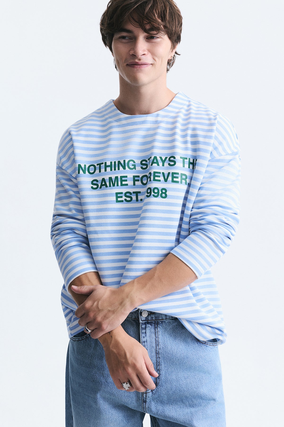 Oversize Çizgili Sweatshirt