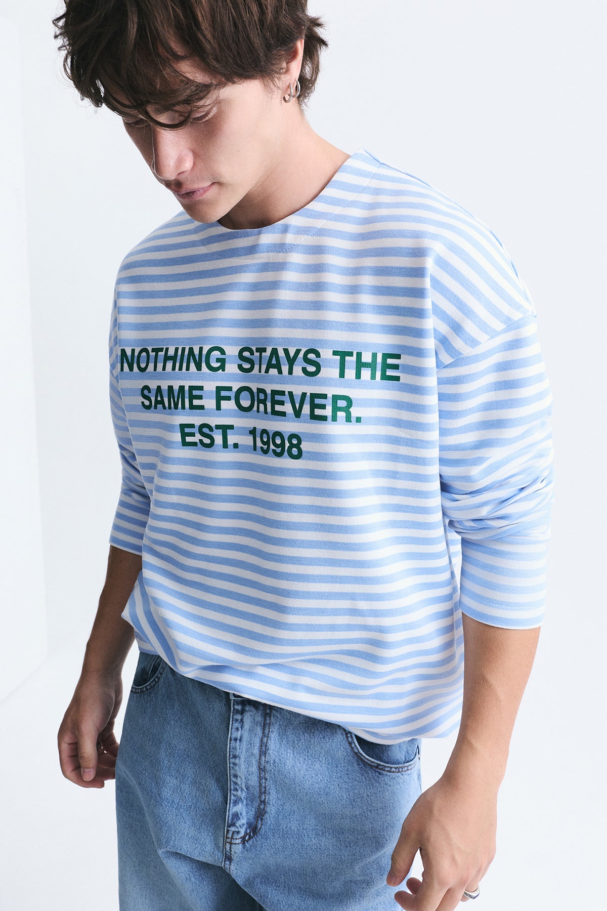 Oversize Çizgili Sweatshirt