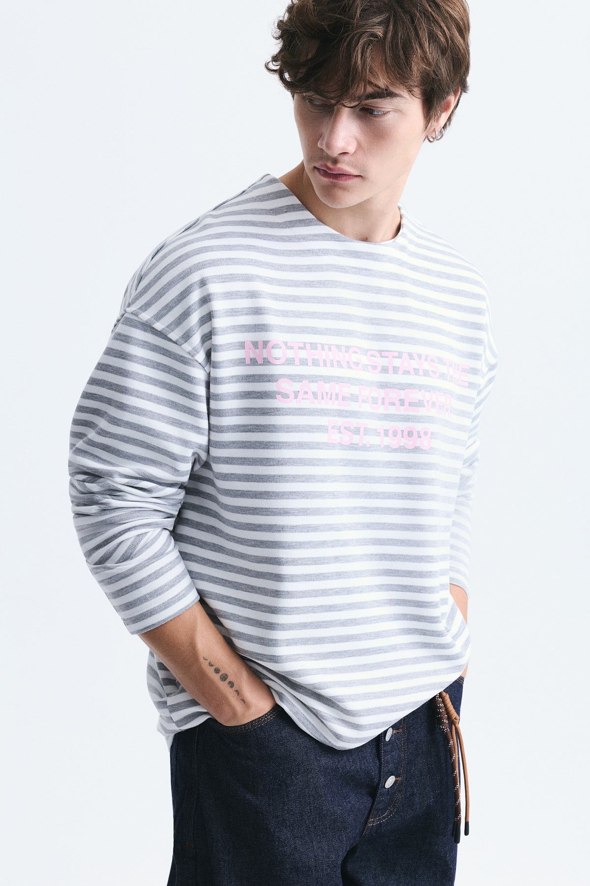 Oversize Çizgili Sweatshirt