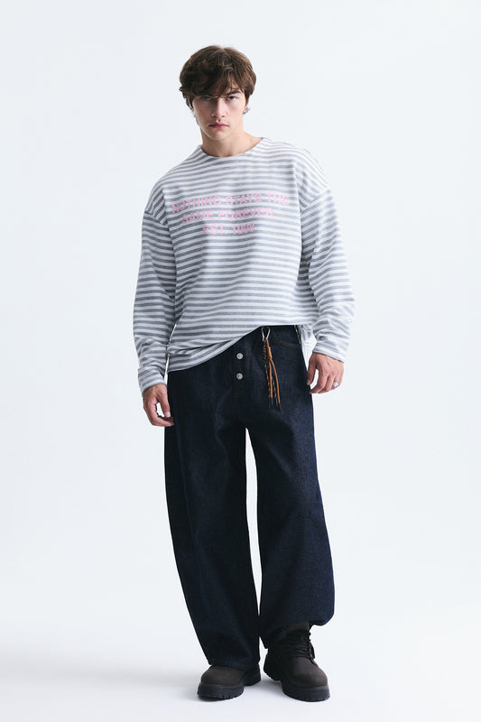 Oversize Çizgili Sweatshirt