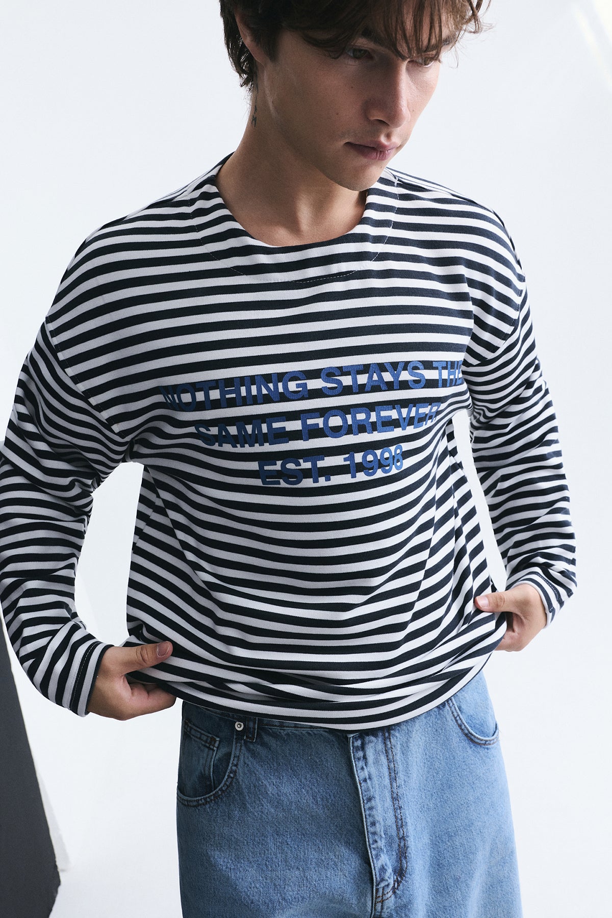 Oversize Çizgili Sweatshirt