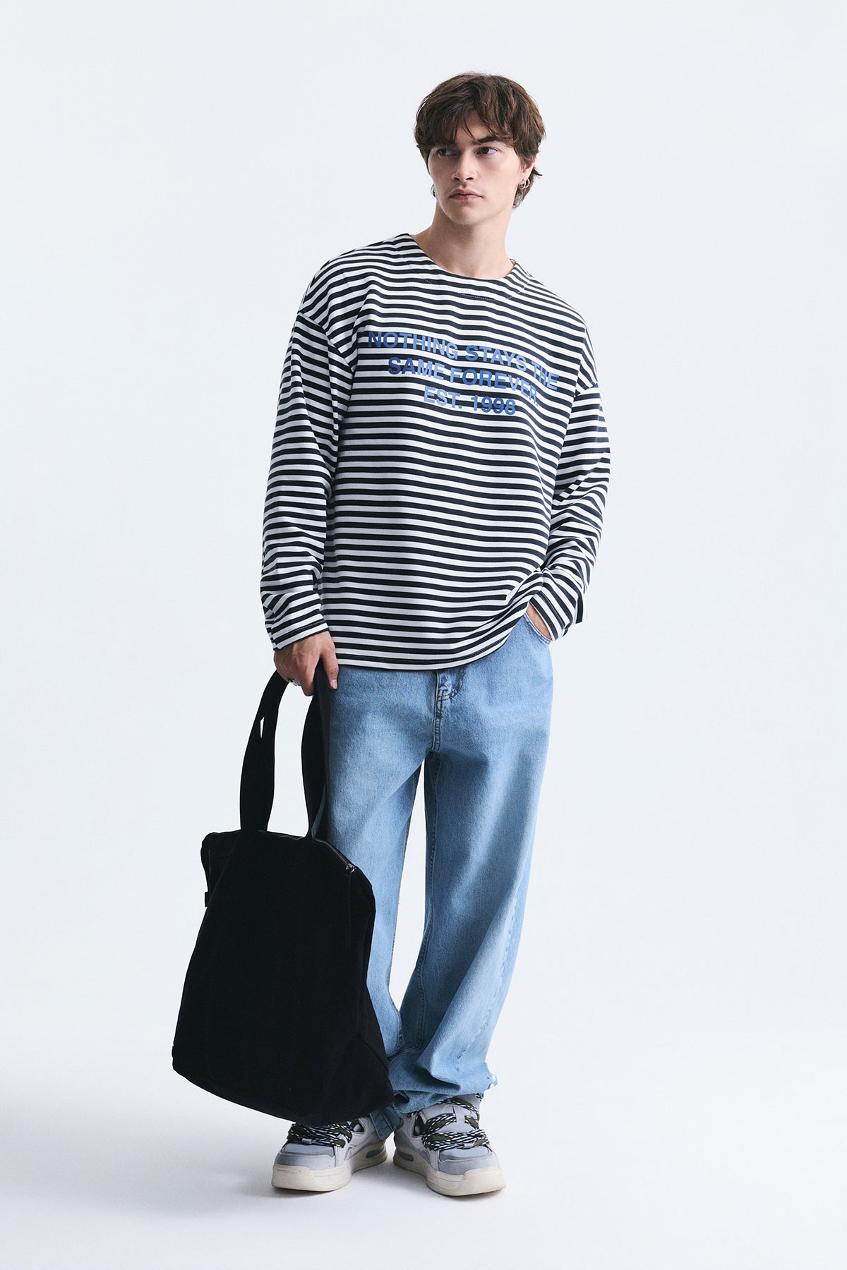 Oversize Çizgili Sweatshirt