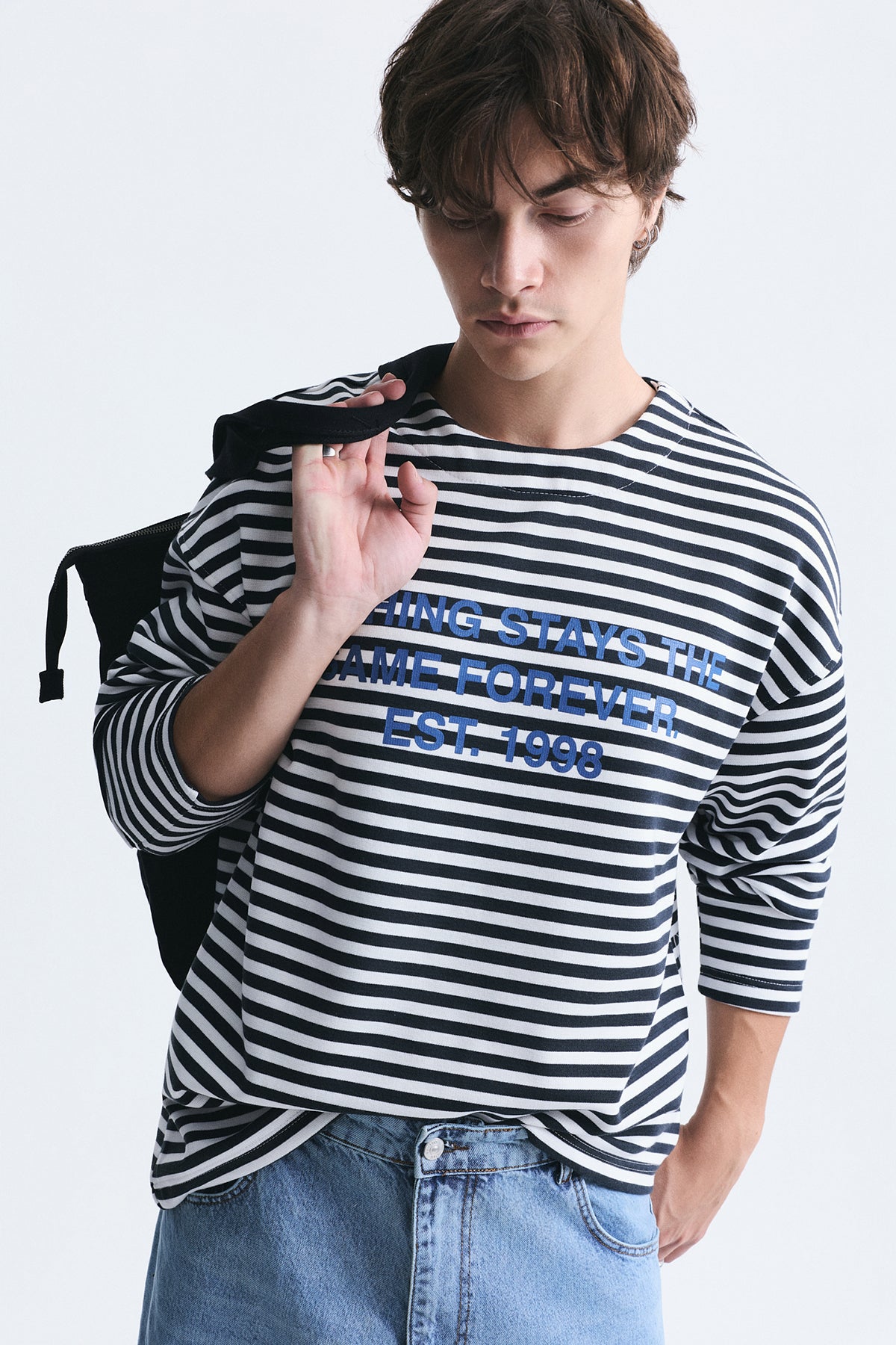 Oversize Çizgili Sweatshirt
