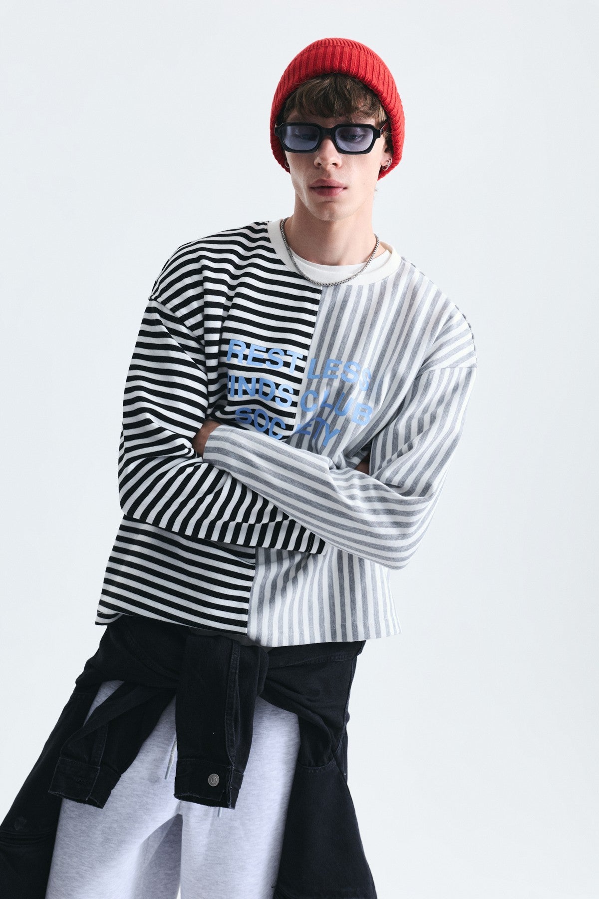 Çift Renk Çizgili Sweatshirt
