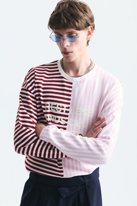 Çift Renk Çizgili Sweatshirt