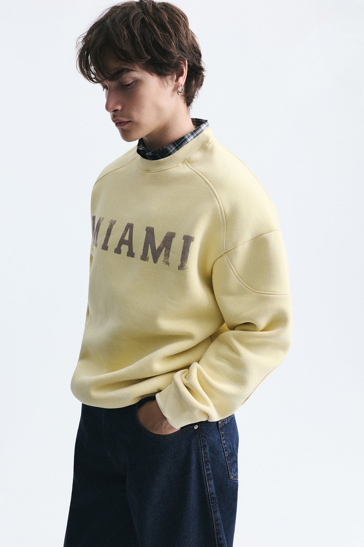 Miami Baskılı Bisiklet Yaka Sweatshirt