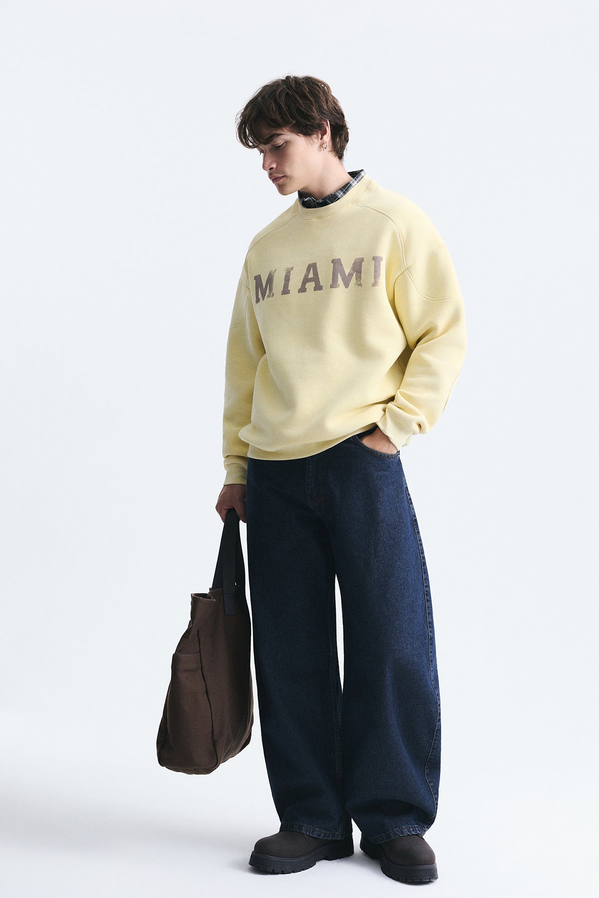 Miami Baskılı Bisiklet Yaka Sweatshirt
