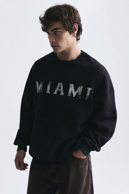 Miami Baskılı Bisiklet Yaka Sweatshirt