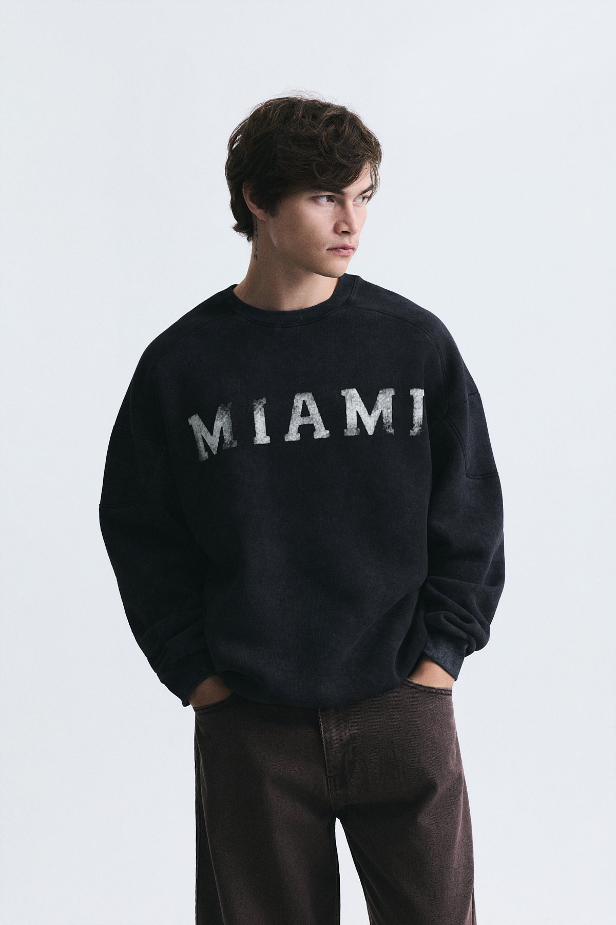 Miami Baskılı Bisiklet Yaka Sweatshirt