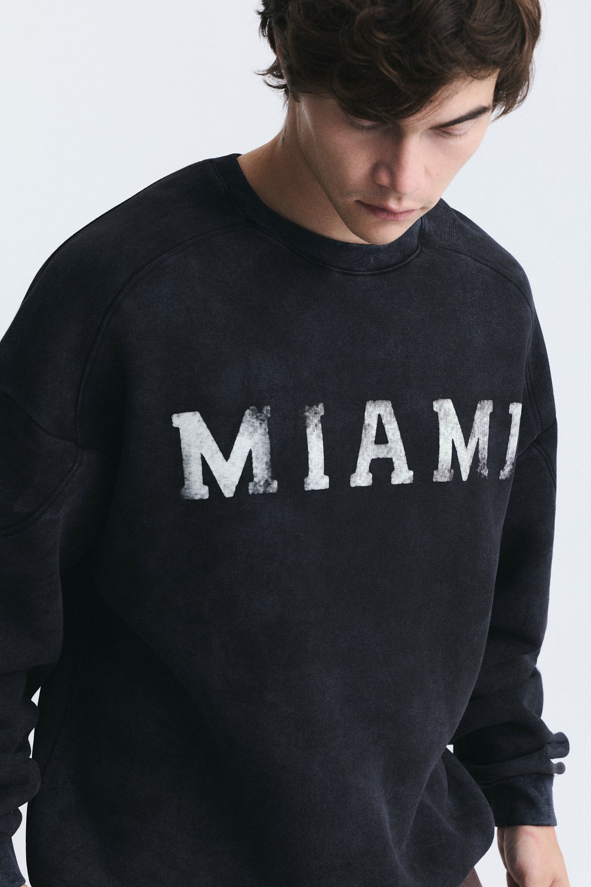 Miami Baskılı Bisiklet Yaka Sweatshirt