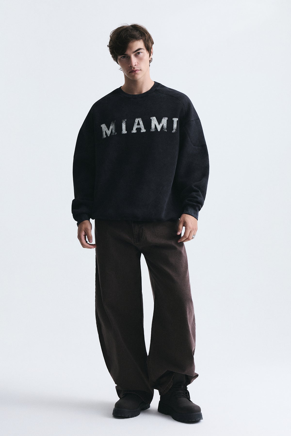 Miami Baskılı Bisiklet Yaka Sweatshirt