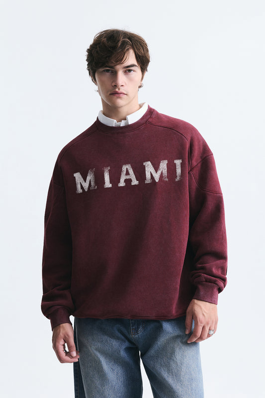 Miami Baskılı Bisiklet Yaka Sweatshirt