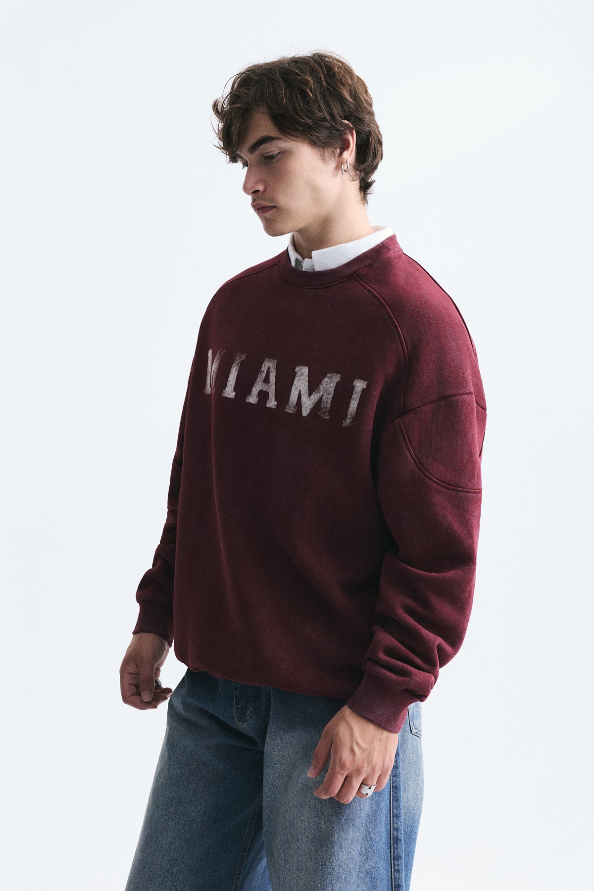Miami Baskılı Bisiklet Yaka Sweatshirt