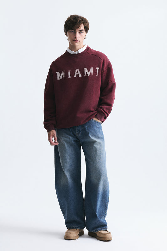 Miami Baskılı Bisiklet Yaka Sweatshirt