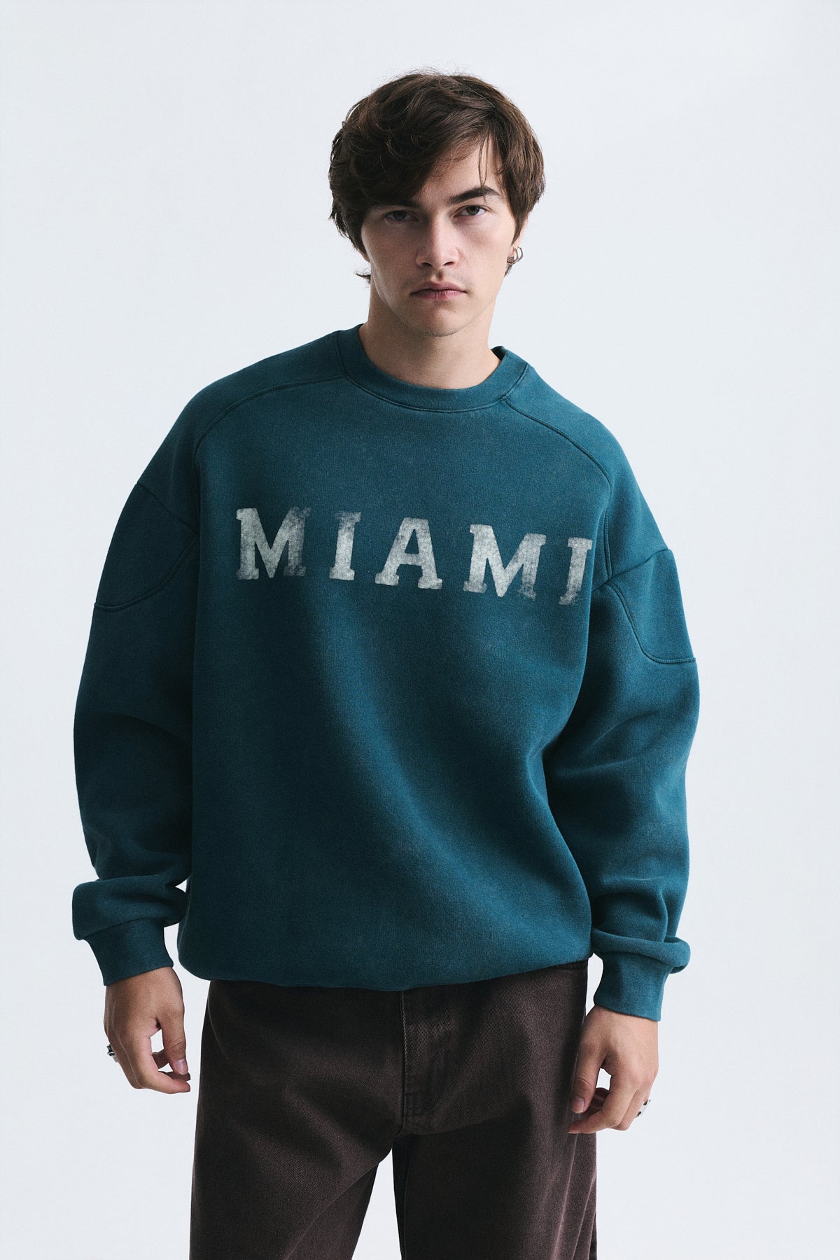 Miami Baskılı Bisiklet Yaka Sweatshirt