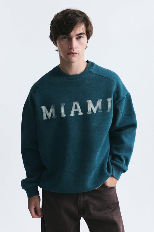 Miami Baskılı Bisiklet Yaka Sweatshirt