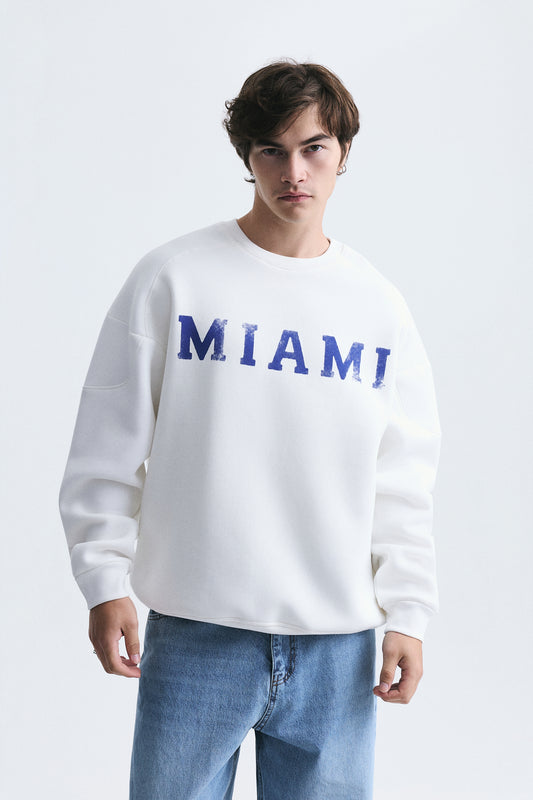 Miami Baskılı Bisiklet Yaka Sweatshirt