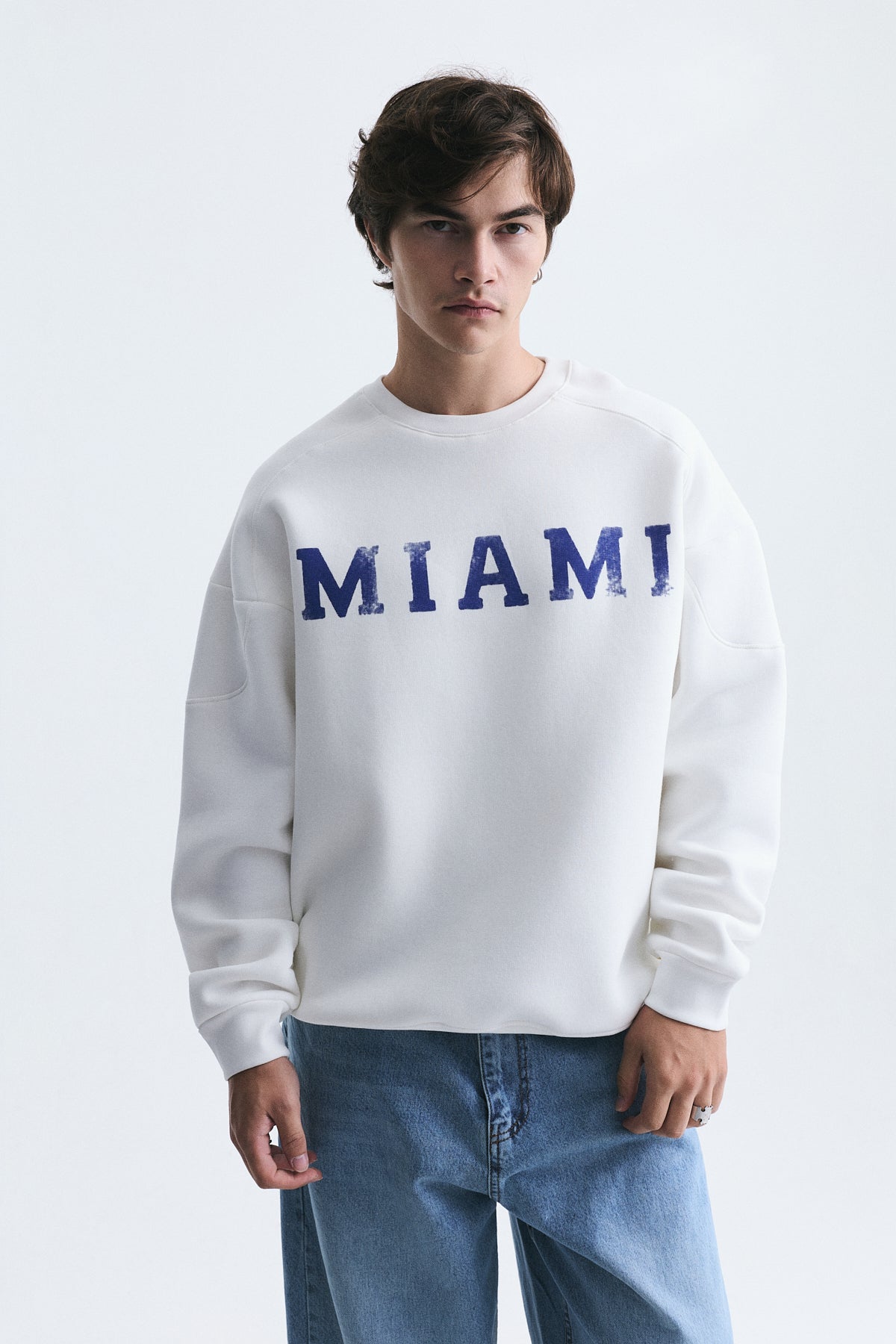 Miami Baskılı Bisiklet Yaka Sweatshirt