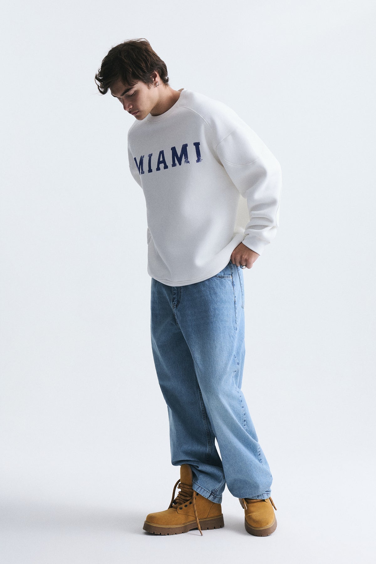Miami Baskılı Bisiklet Yaka Sweatshirt