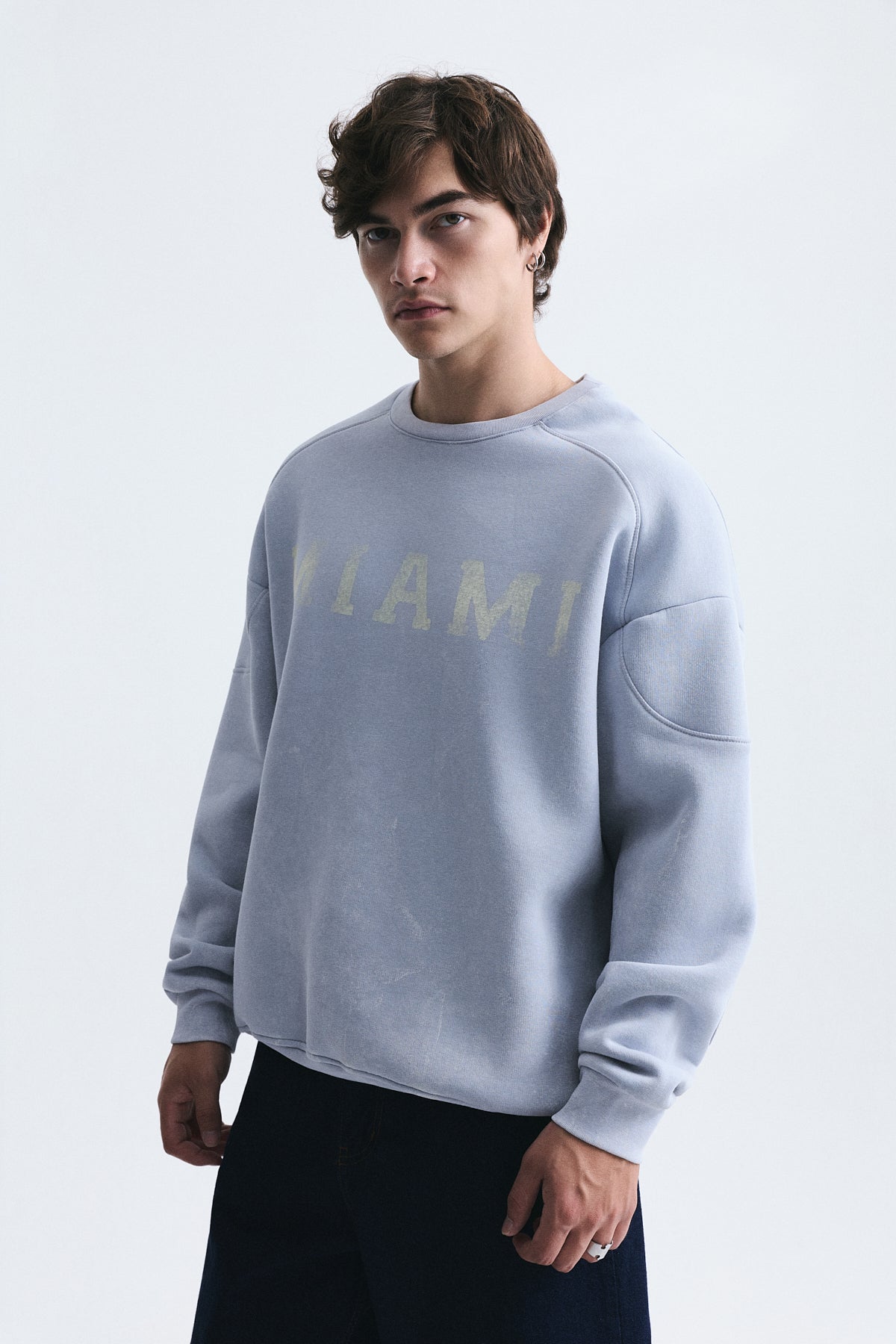 Miami Baskılı Bisiklet Yaka Sweatshirt