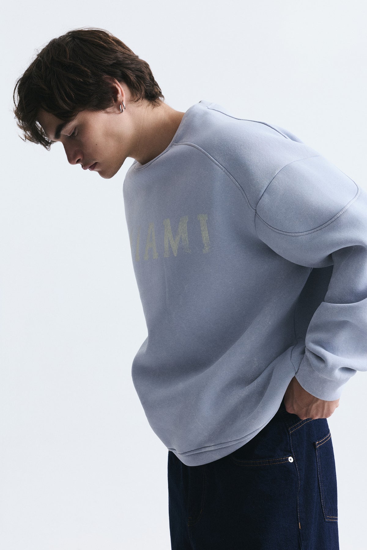 Miami Baskılı Bisiklet Yaka Sweatshirt