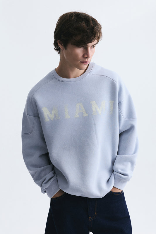 Miami Baskılı Bisiklet Yaka Sweatshirt