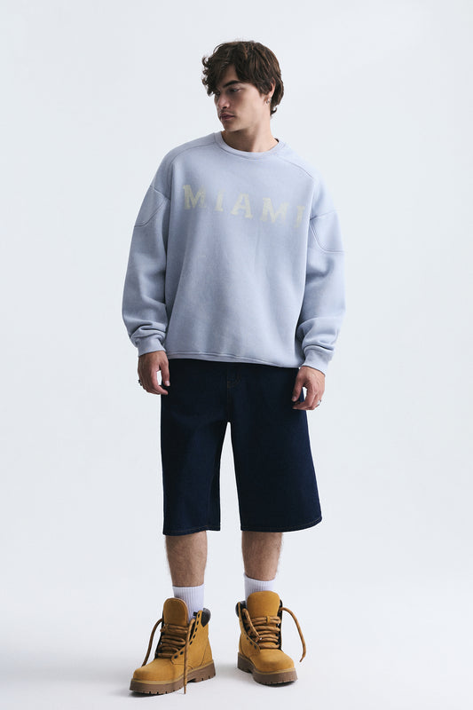 Miami Baskılı Bisiklet Yaka Sweatshirt
