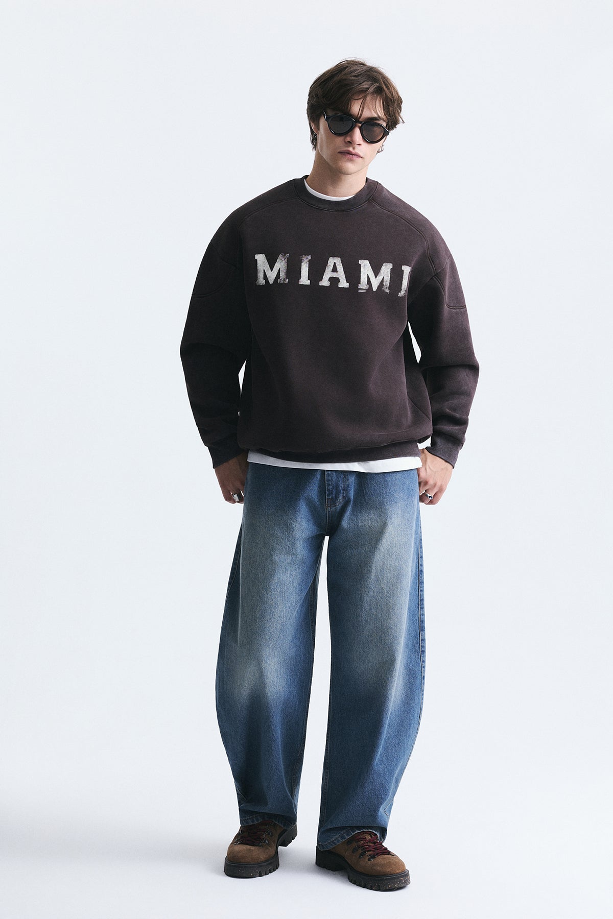Miami Baskılı Bisiklet Yaka Sweatshirt